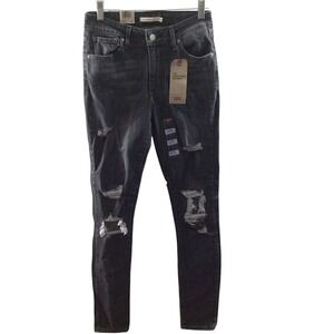 Levi's 721 High Rise Skinny Jeans Gray Wash Distressed‎ Denim Size 26x32